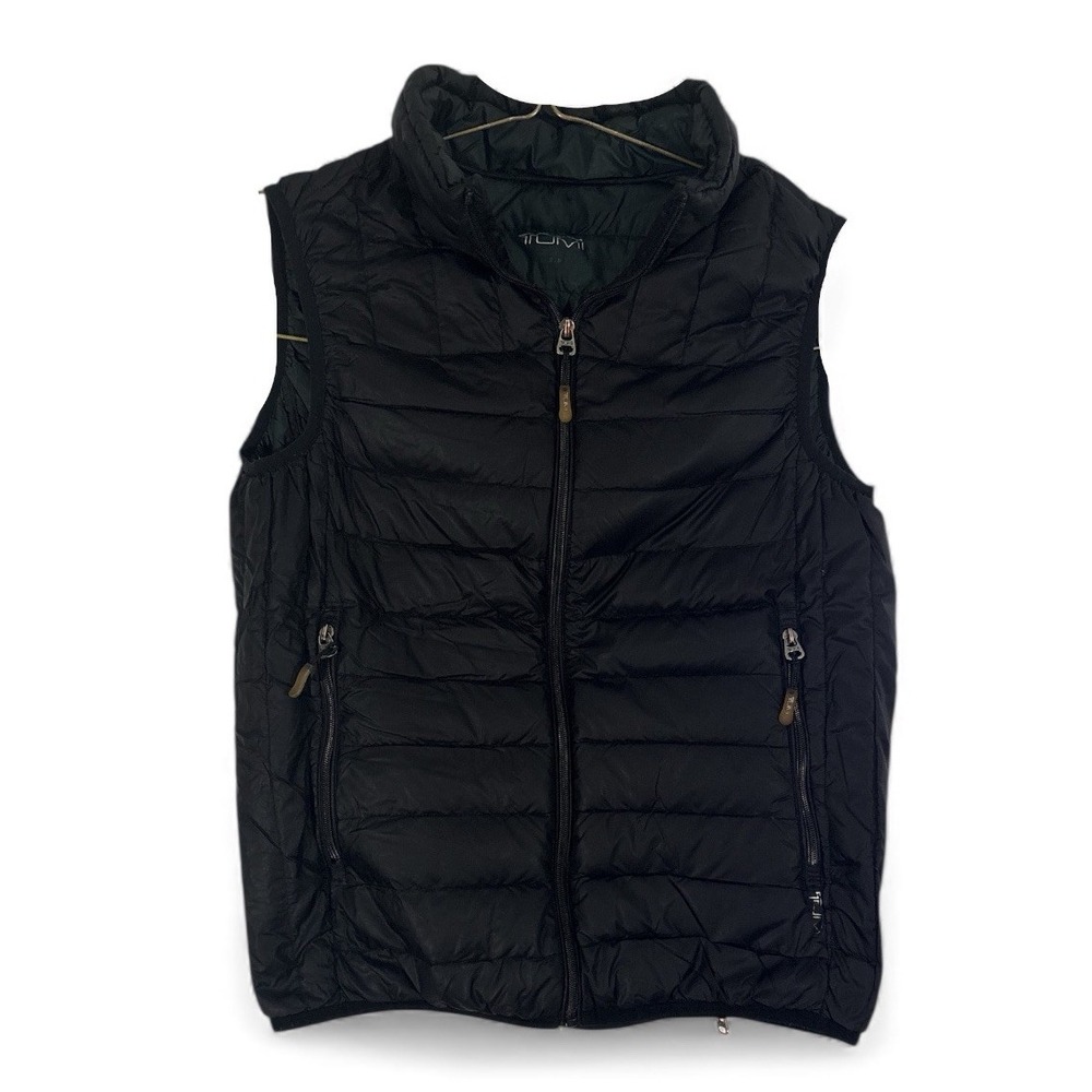 Tumi Pax Puffer Vest Womens S Black Full Zip Goose Down Travel Packable Pillow